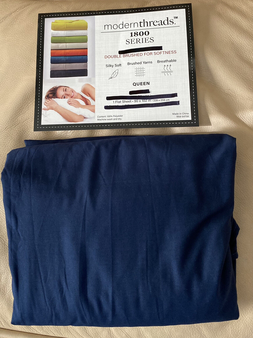 New Modern threads Navy Blue QUEEN SIZE FLAT SHEET 1800 DOUBLED BRUSHED