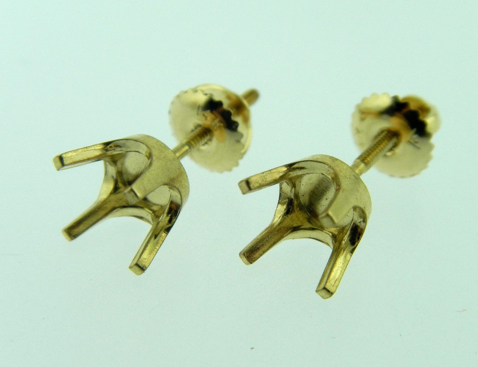 1 PAIR- 14k Yellow GOLD 4-Prong Heavy Screw Earring FINDINGS 1CT EACH