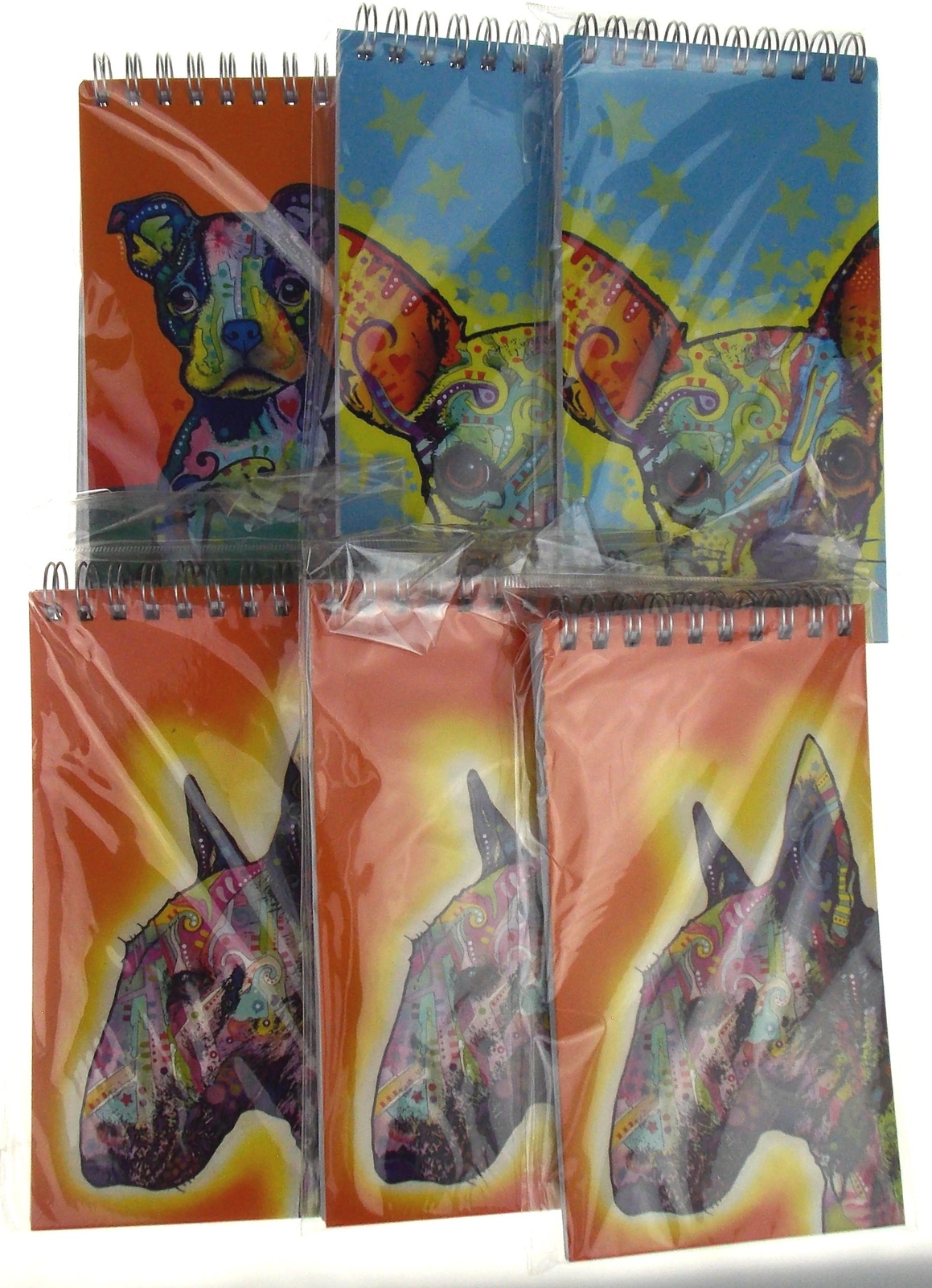Dean Russo Art Lot 6 Spiral Notepads Dog Themed Chihuahua Pitbull Colorful Gift