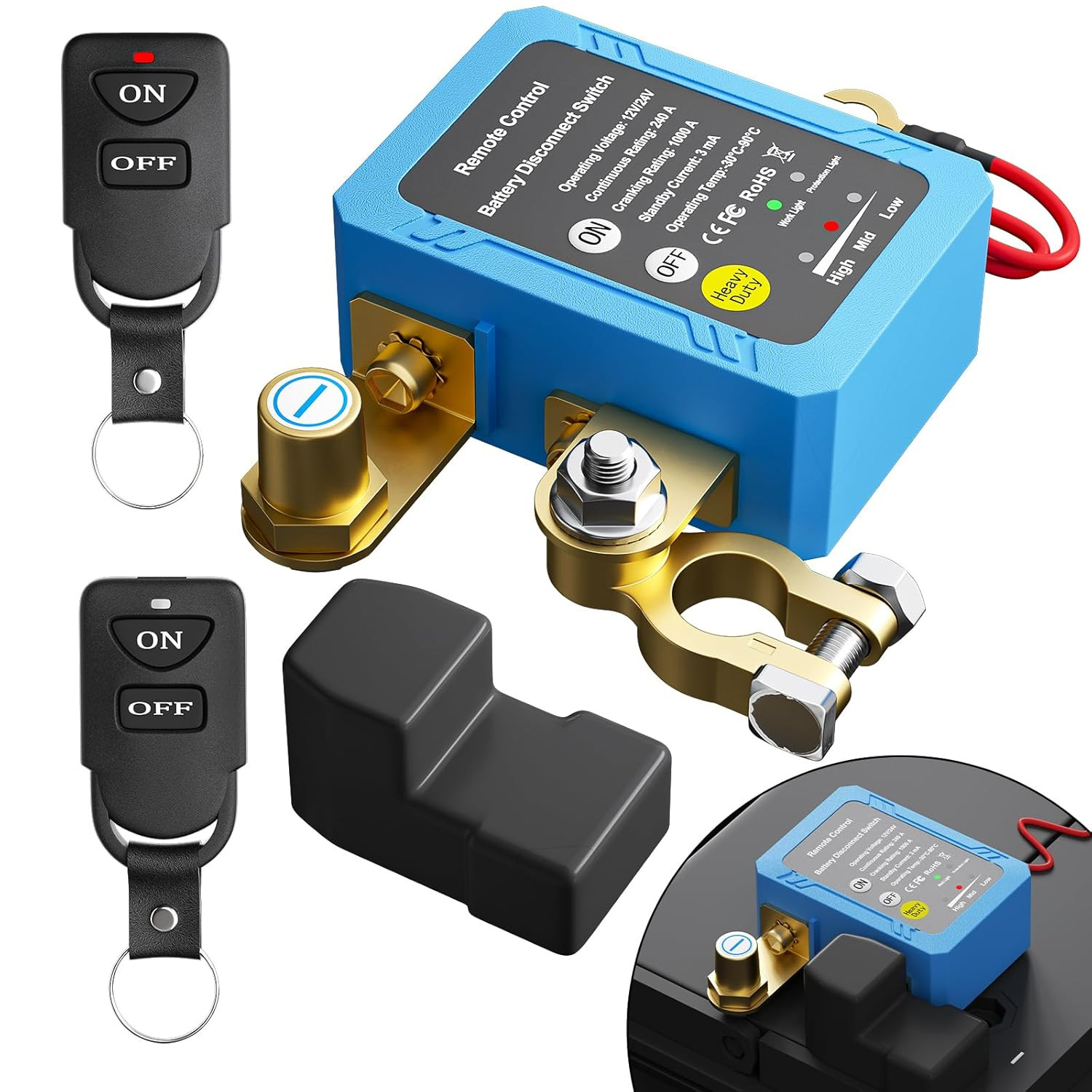 Remote Battery Disconnect Switch 12V, 240A, Kill Switch for Car Prevent Battery