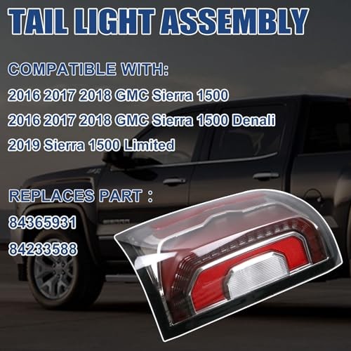 Tail Lights Assembly Compatible With 2016 2017 2018 GMC Right Passenger Side