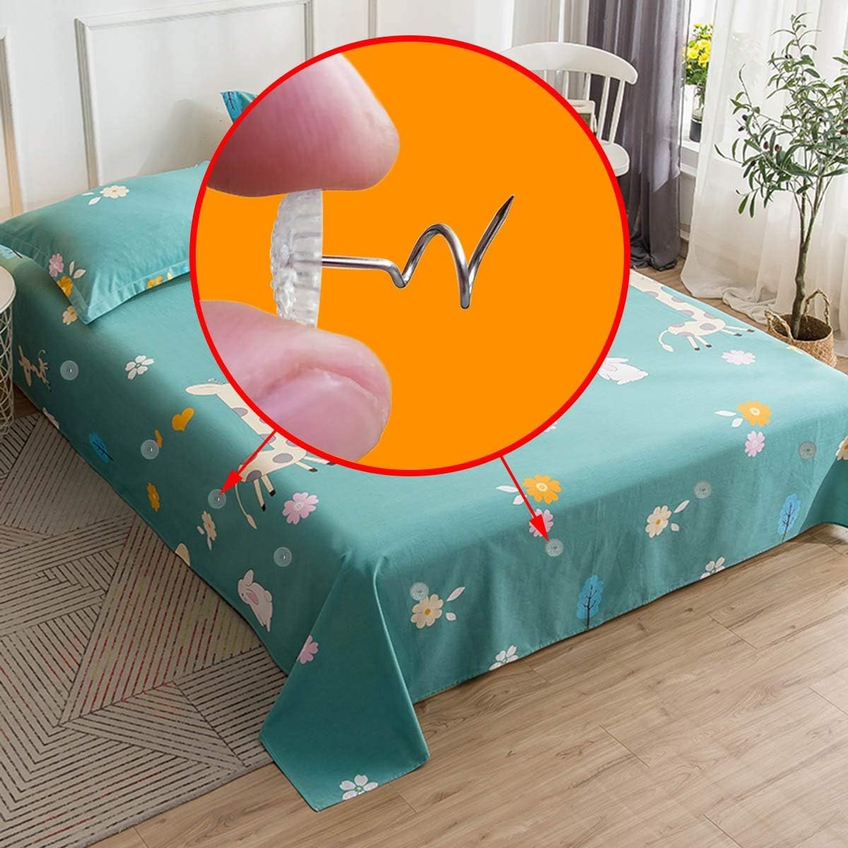 100 Pcs Bedskirt Pins, Twist Pins with Clear Heads, Bed Skirt Pin for Hold Slipc
