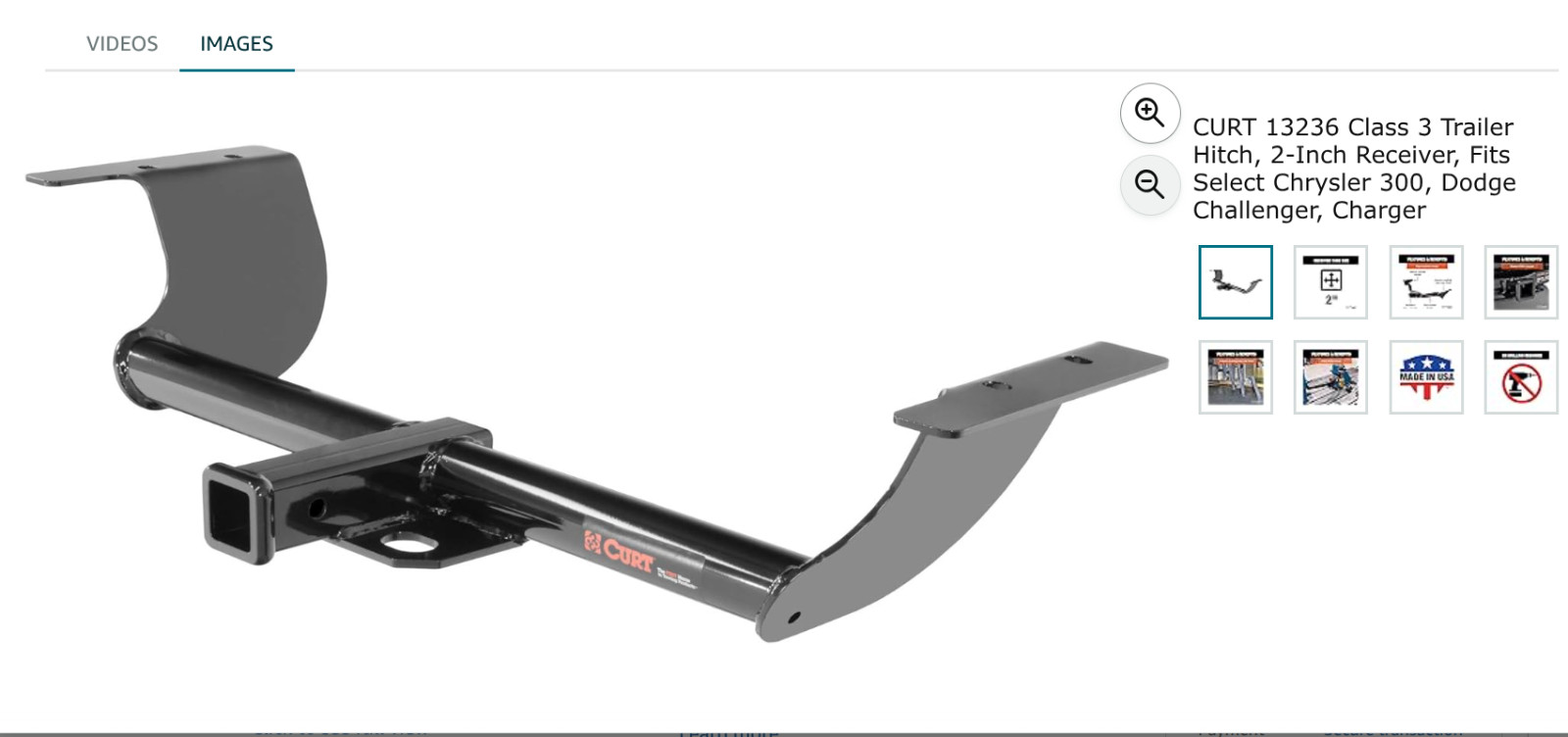 Curt 13236 Class 3 Trailer Hitch 2 Inch Receiver Chrysler 300 - Dodge Charger
