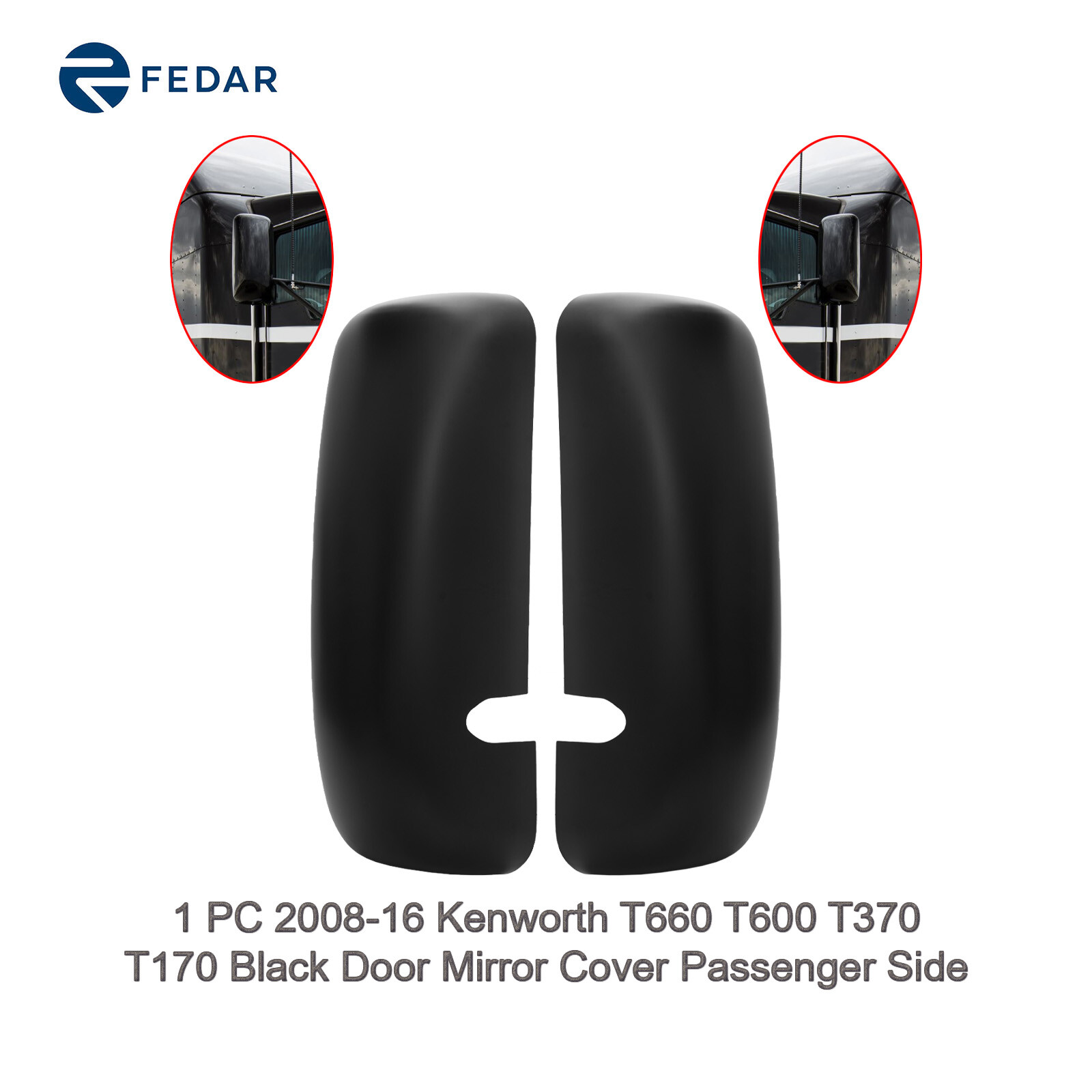 Door Mirror Cover Black For 2008-2016 Kenworth T660 T600 T370 T170 Pair