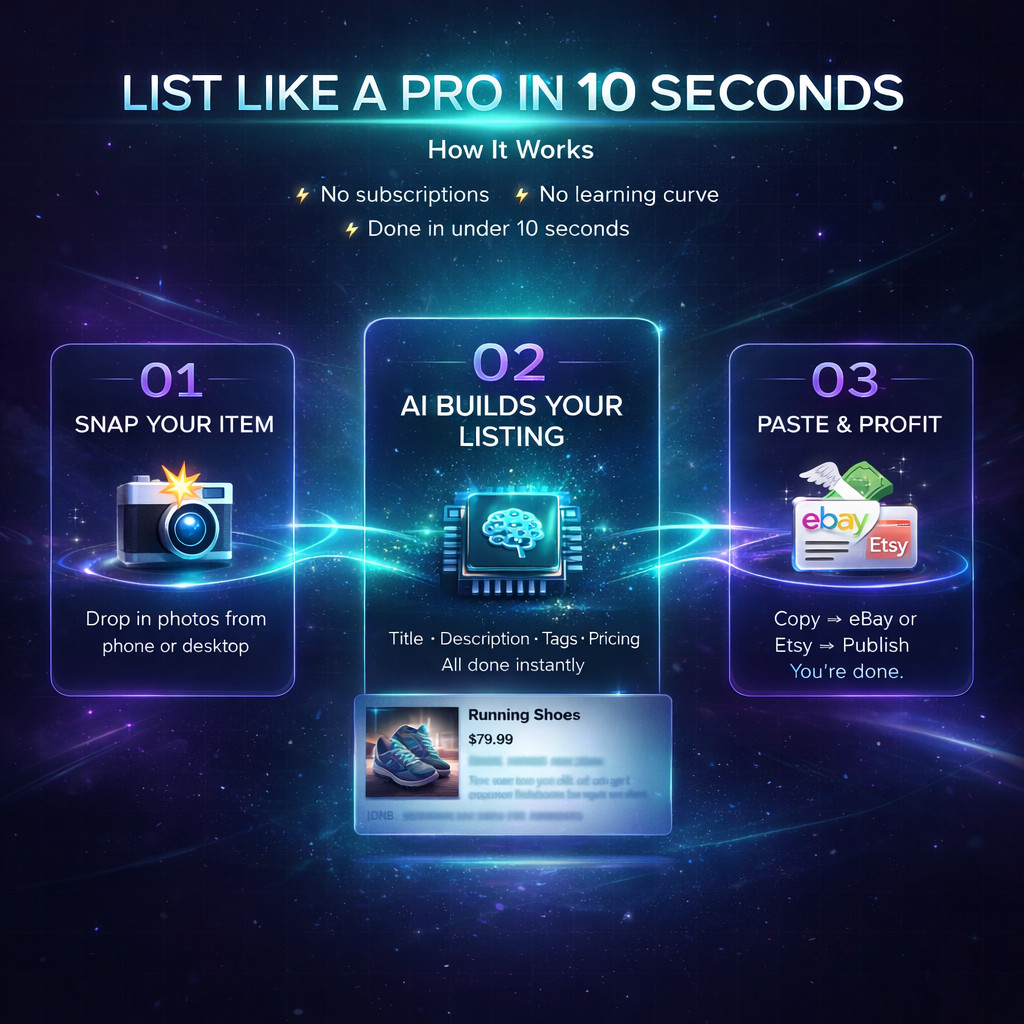 AI Listing Time Saver Generator for eBay and Etsy Sellers – Titles, Descriptions