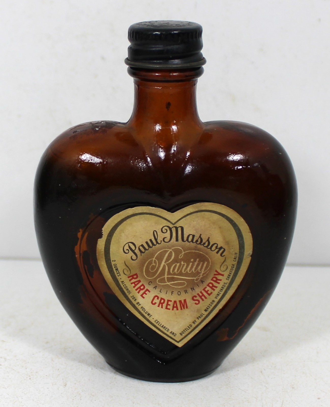 Vintage Paul Masson Heart Bottle Rare Cream Sherry  Mini Empty Glass Decanter