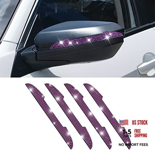 4 PCS Bling Rhinestone Car Door Handle Scratch Protector, Universal for Purple