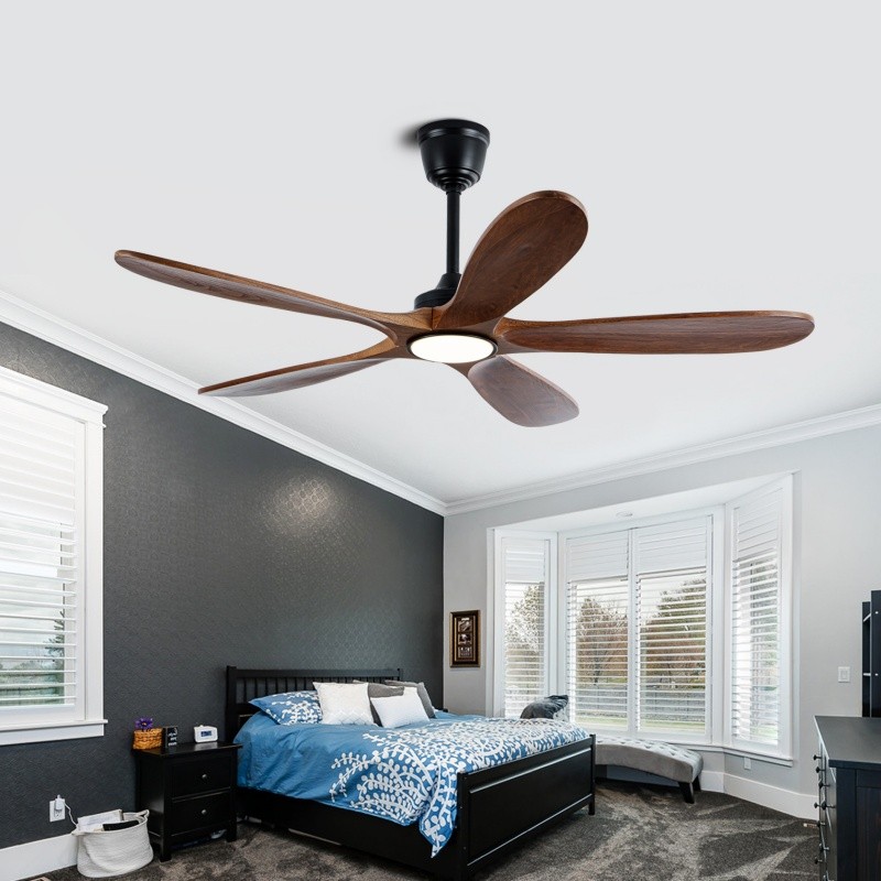 52" Modern Solid Wood Ceiling Fan w/Light 3CCT Noiseless Reversible APP/Remote