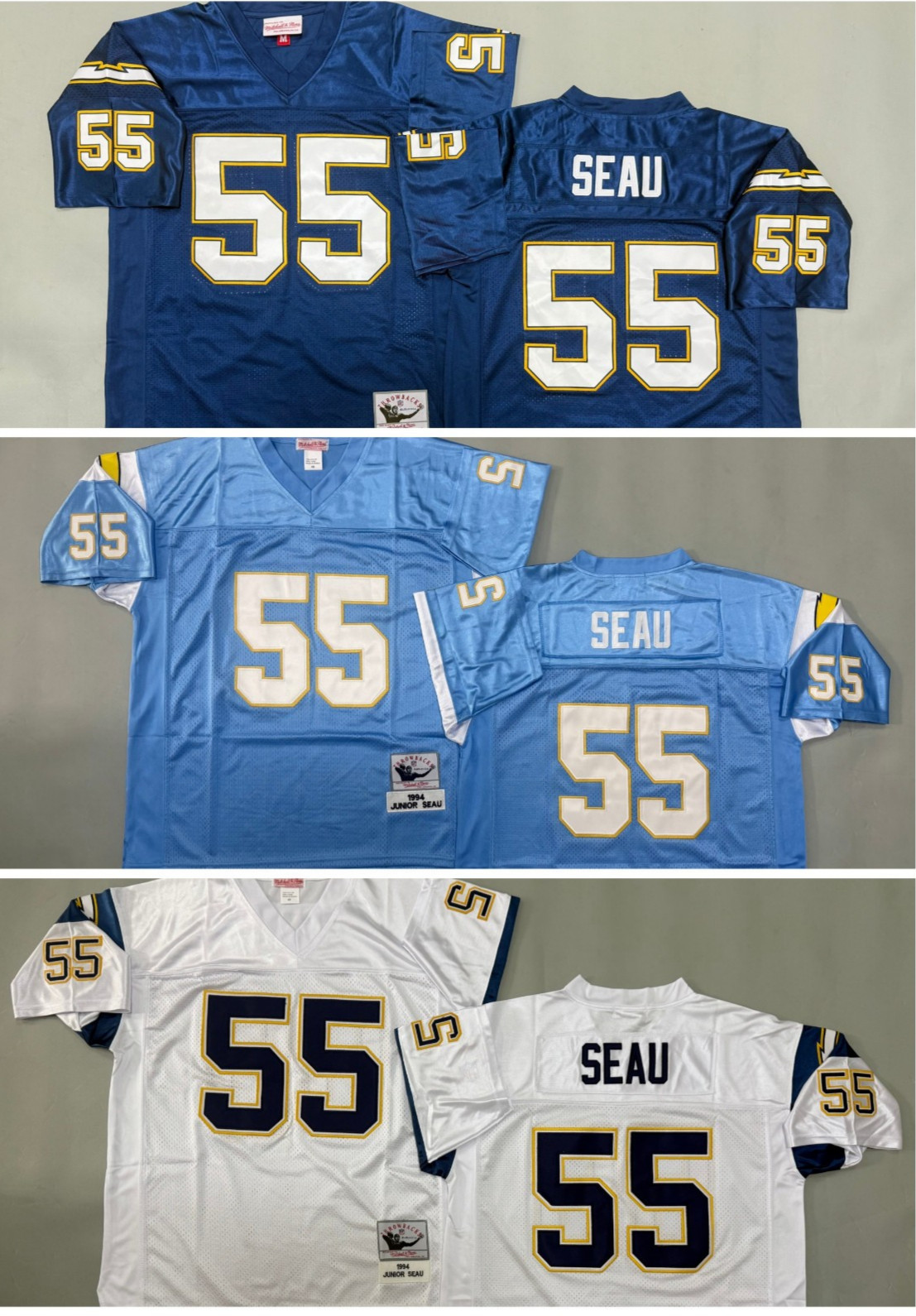 VINTAGE Junior Seau #55 Chargers Sewn Stitched Jersey.