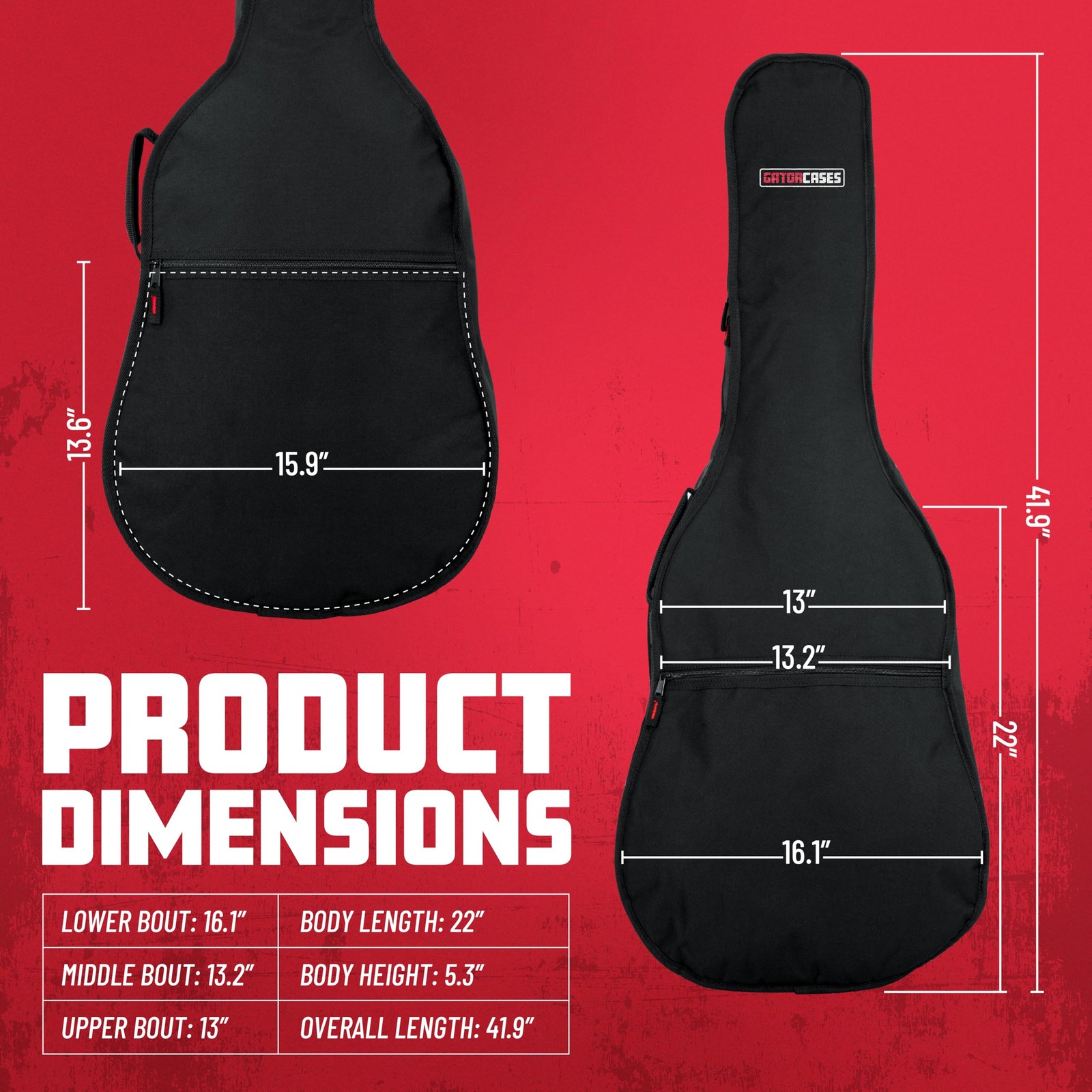 Gator Cases Foam Padded Acoustic Guitar Gig Bag, Fits Dreadnought Style Acoustic