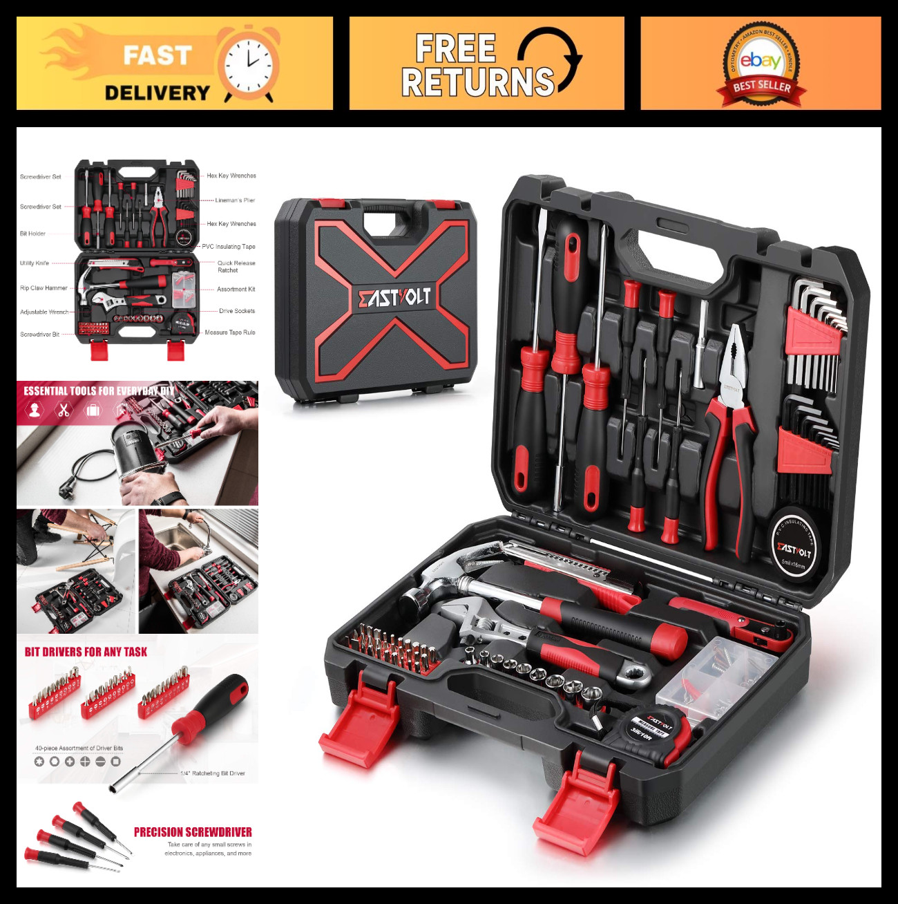 128-Piece Home Repair Tool Set for Homeowners, Complete Hand Tool Kit with Toolb