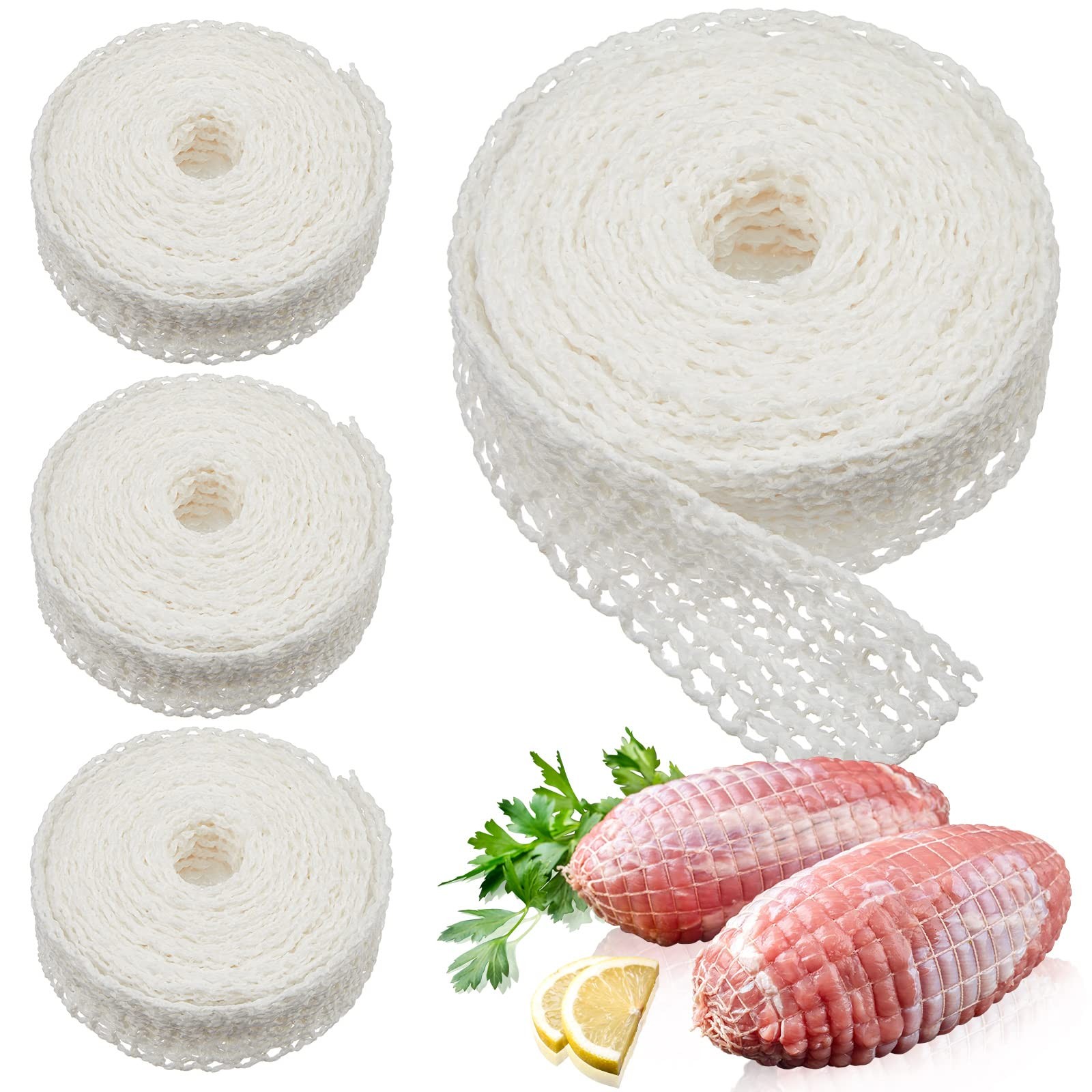 Meat Netting Roll Elastic Beef Netting Ham Sock for Meat Cooking Sausage, 4 Pack