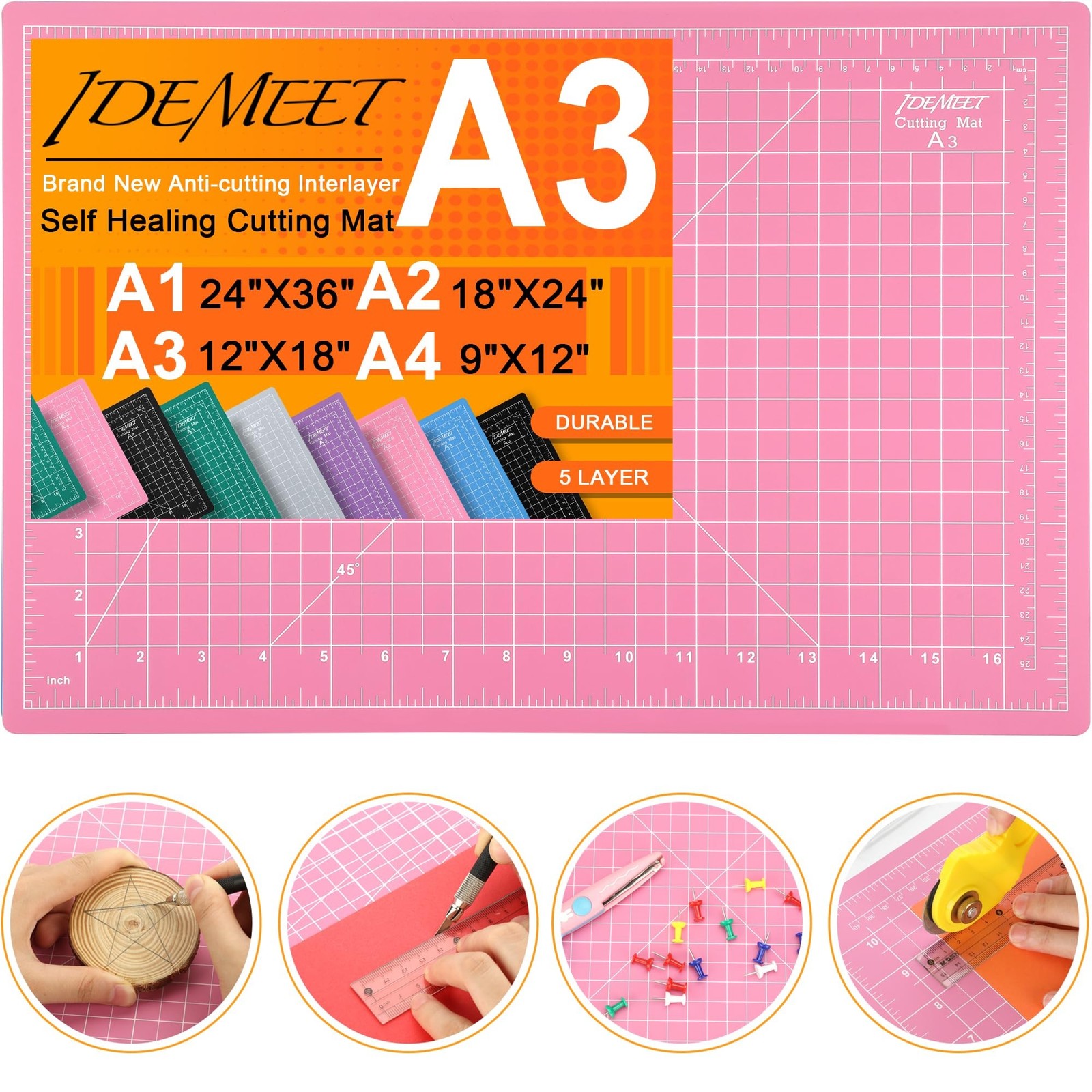Density-upgraded 18"x12" Self Healing Cutting Mat, Idemeet Rotary Sewing Mat ...