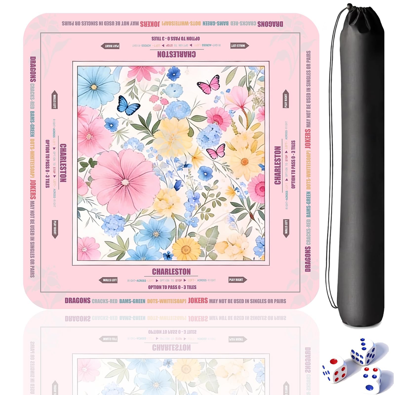 33"×33" Pink Mahjong Mat, Anti-Slip Noise-Reducing Soft Foldable