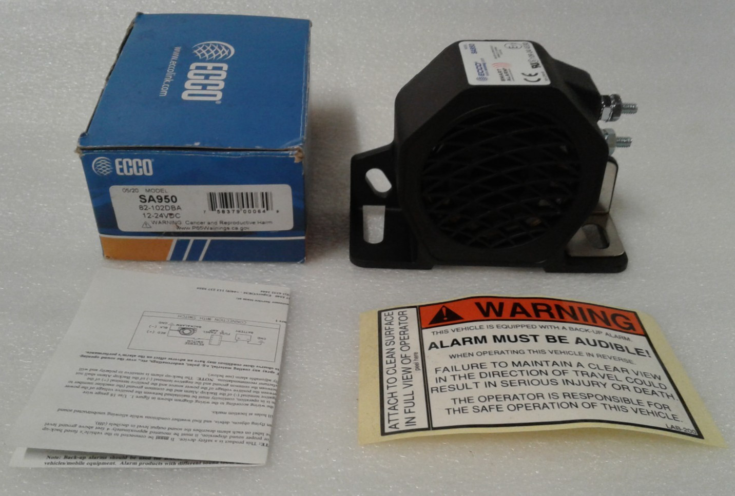 ECCO SA950 Back Up Alarm, Adjust Automatically,  12-24 VDC - New in Box