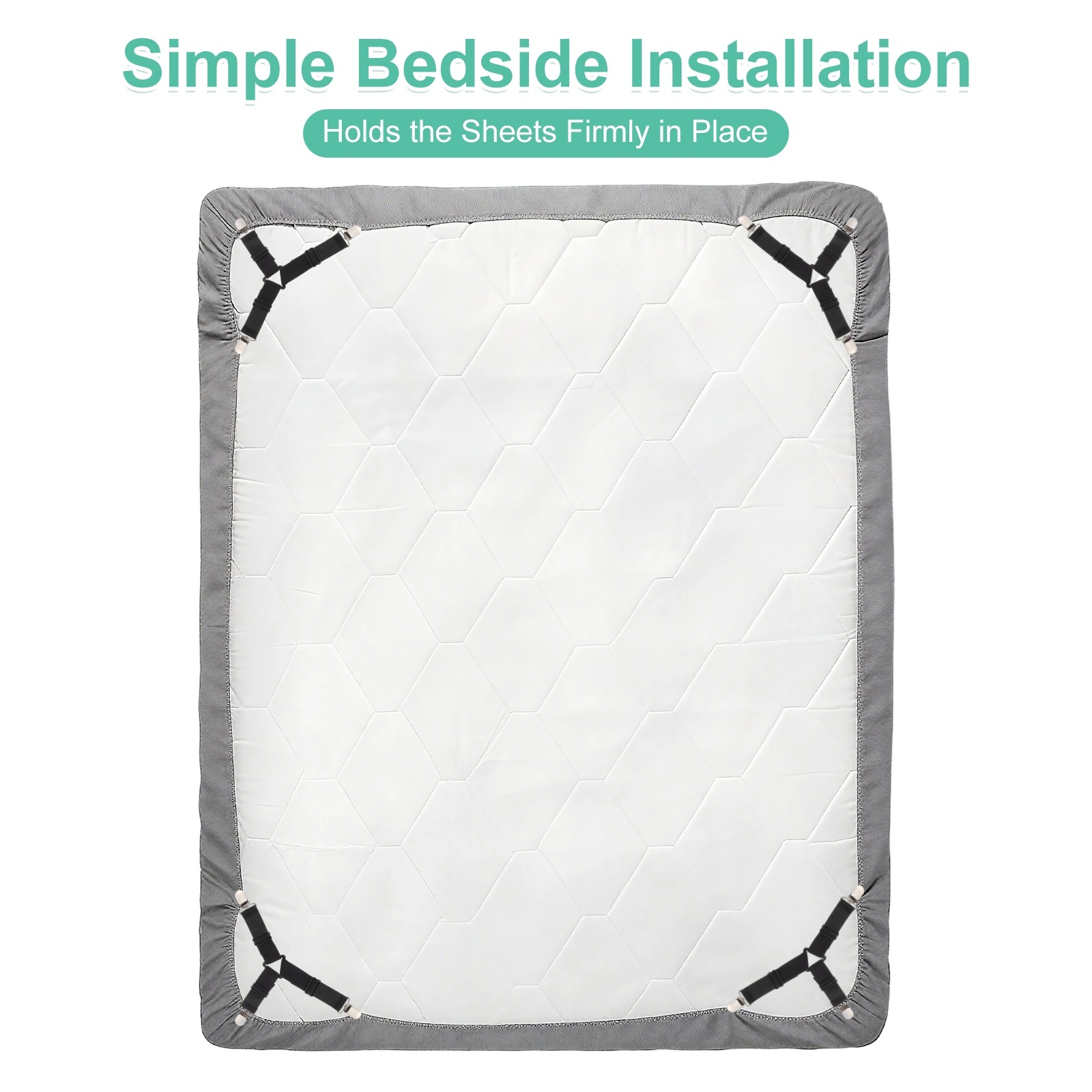 4Pcs Bed Sheet Holder Straps Elastic Adjustable, White