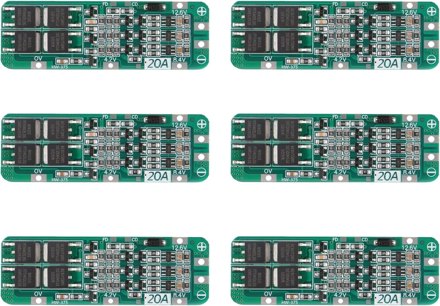 6pcs 3S 20A BMS 18650 Li-ion Lithium Battery Charger Module Multicolor