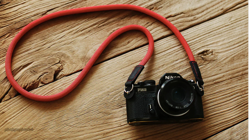 Red Rope Camera Strap, Handmade 10mm Climbing Rope Strap with Leather Ends