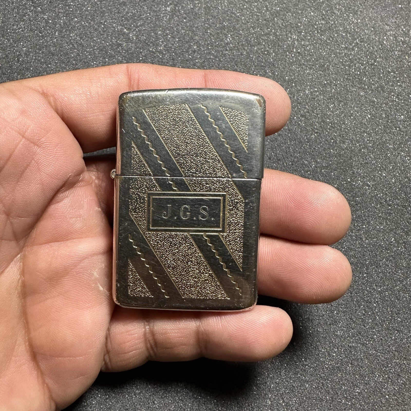 Vintage 1988 Zippo Lighter Scroll Design Engraved J.G.S