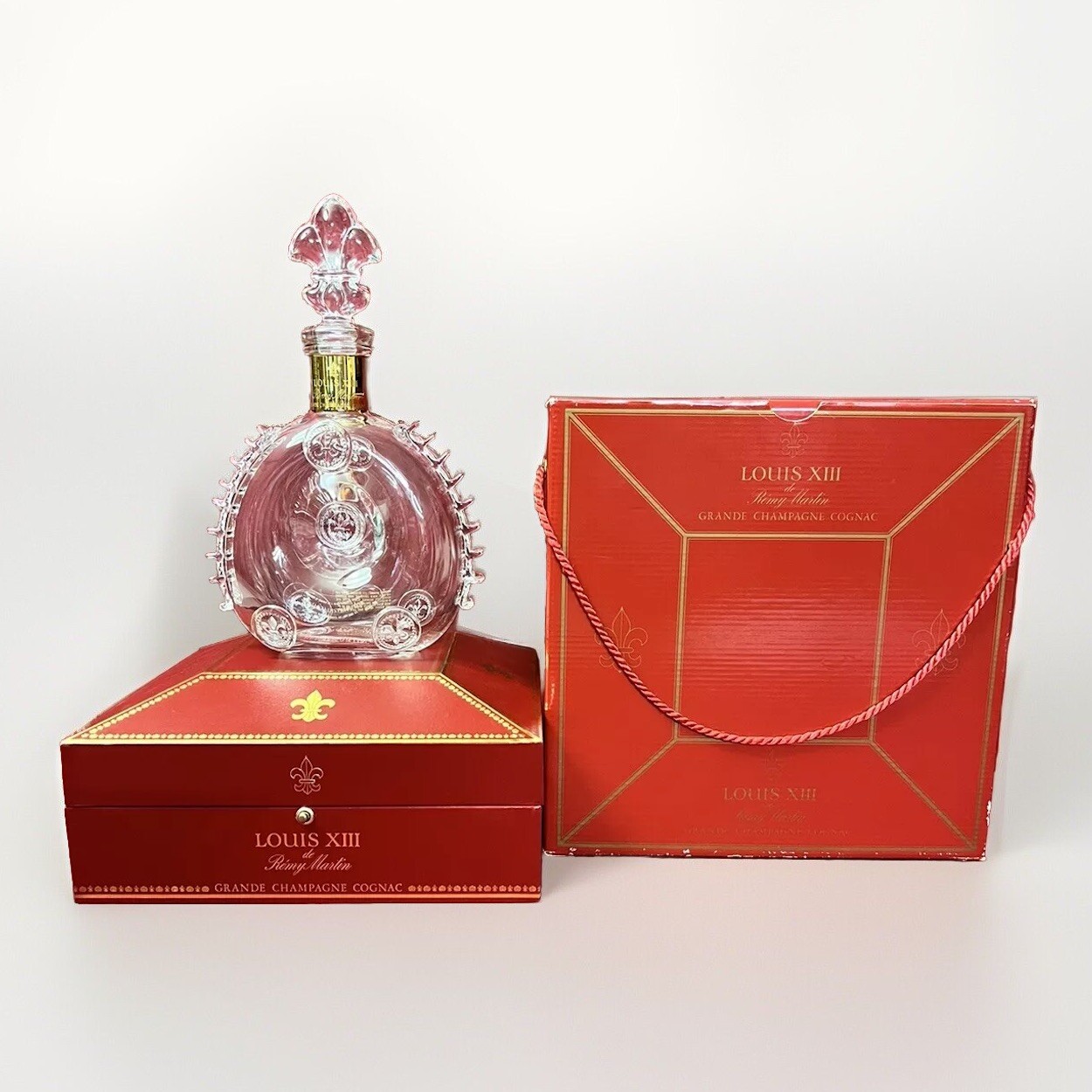 Vintage Louis XIII Empty Baccarat Crystal Decanter , Casket  Fleur De Lis