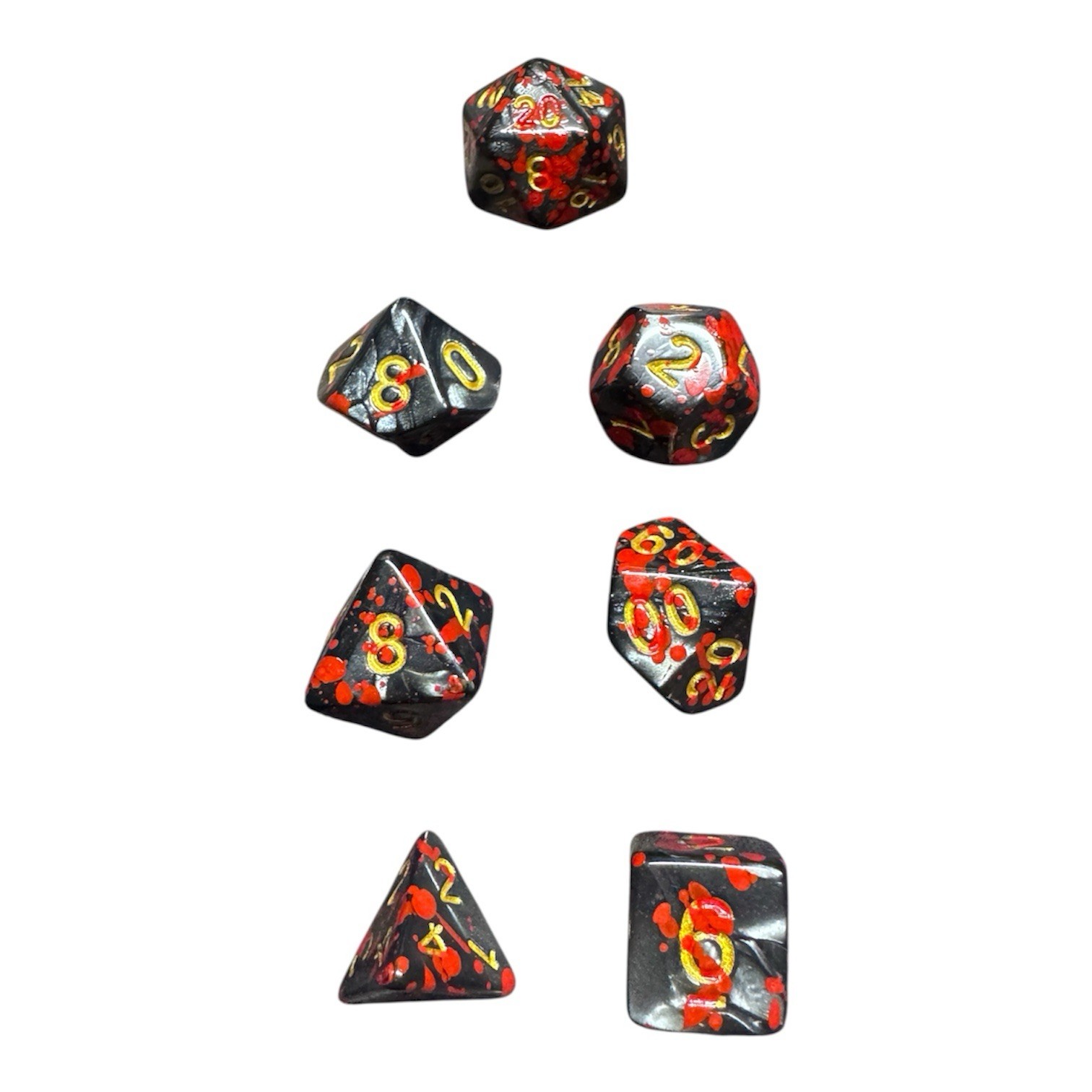 7 Piece Dungeons & Dragons Black With Red Splatter Dice Set