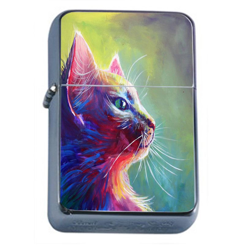 Cat Art Em1 Flip Top Oil Lighter Wind Resistant