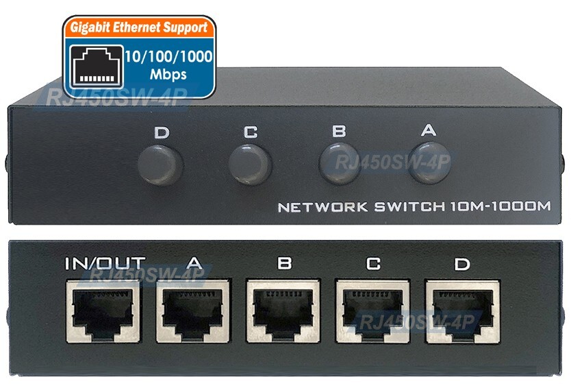 4-Port Ethernet RJ45 Data Switch Manual A/B Push Button Switch Gigabit Support