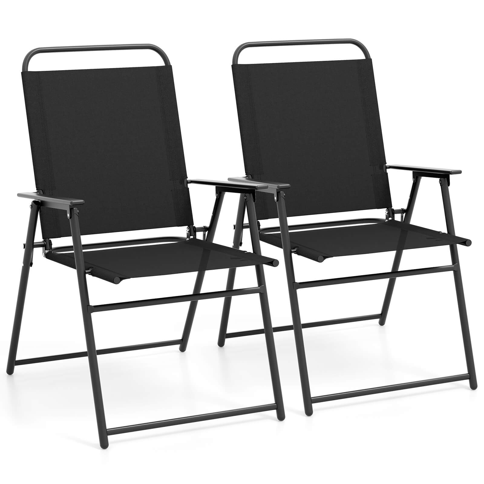 2pcs Patio Folding Sling Chairs Dining Armrest Backrest Outdoor Portable