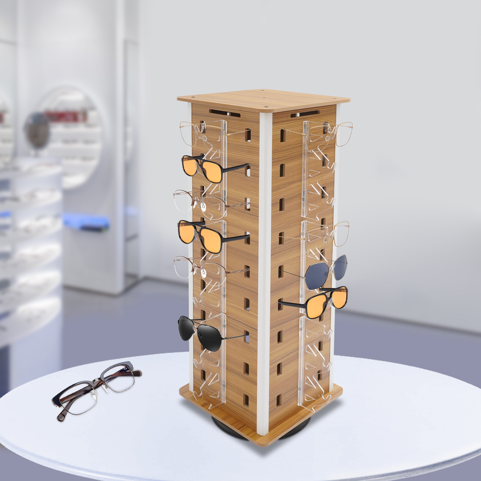 4-Sided Sunglasses Display Rack 36*66cm Eyeglass Organizer Holder 360° Rotating