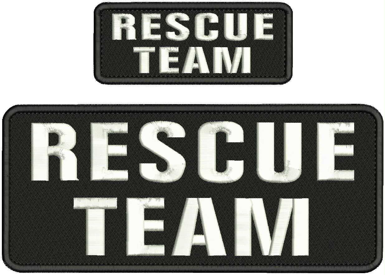 RESCUE TEAM EMBROIDERY PATCH 4X10 AND 2X5 HOOK ON  BACK WHITE ON BLACK