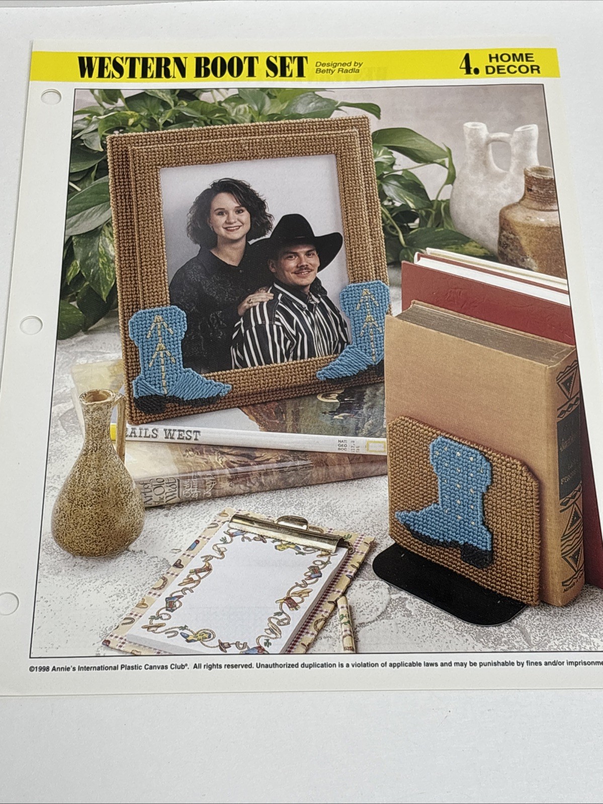 Western Boot Set Bookends & Photo Frame Annie's Plastic Canvas Pattern Page