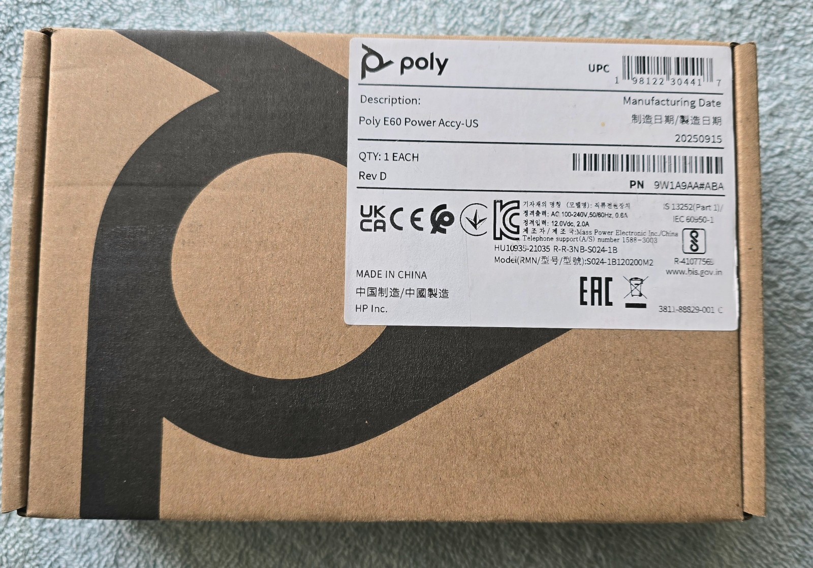 Poly Studio E60 Power Supply-US 9W1A9AA#ABA. NIB