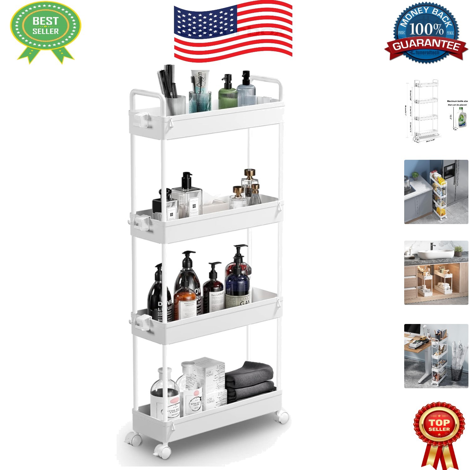 Modern 4-Tier Slim Storage Cart with Wheels - Perfect for Bathrooms & Kitchens
