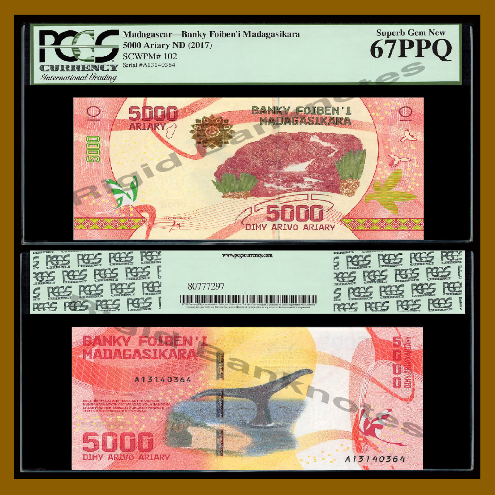 Madagascar 5000 Ariary, 2017 P-102 PCGS 67 PPQ Unc
