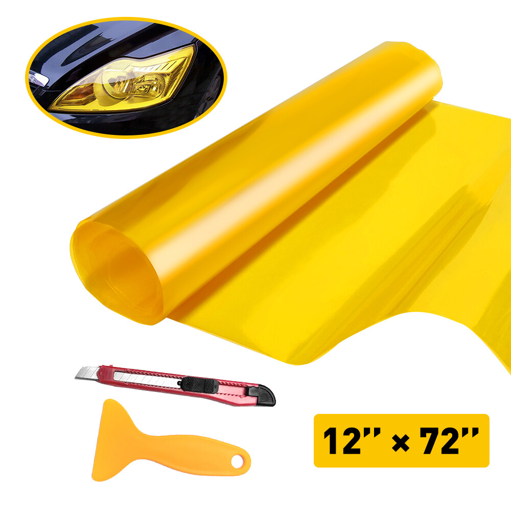 12"X72" Golden Gloss 3000K Yellow Tint Fog Headlight Light Taillight Vinyl Film