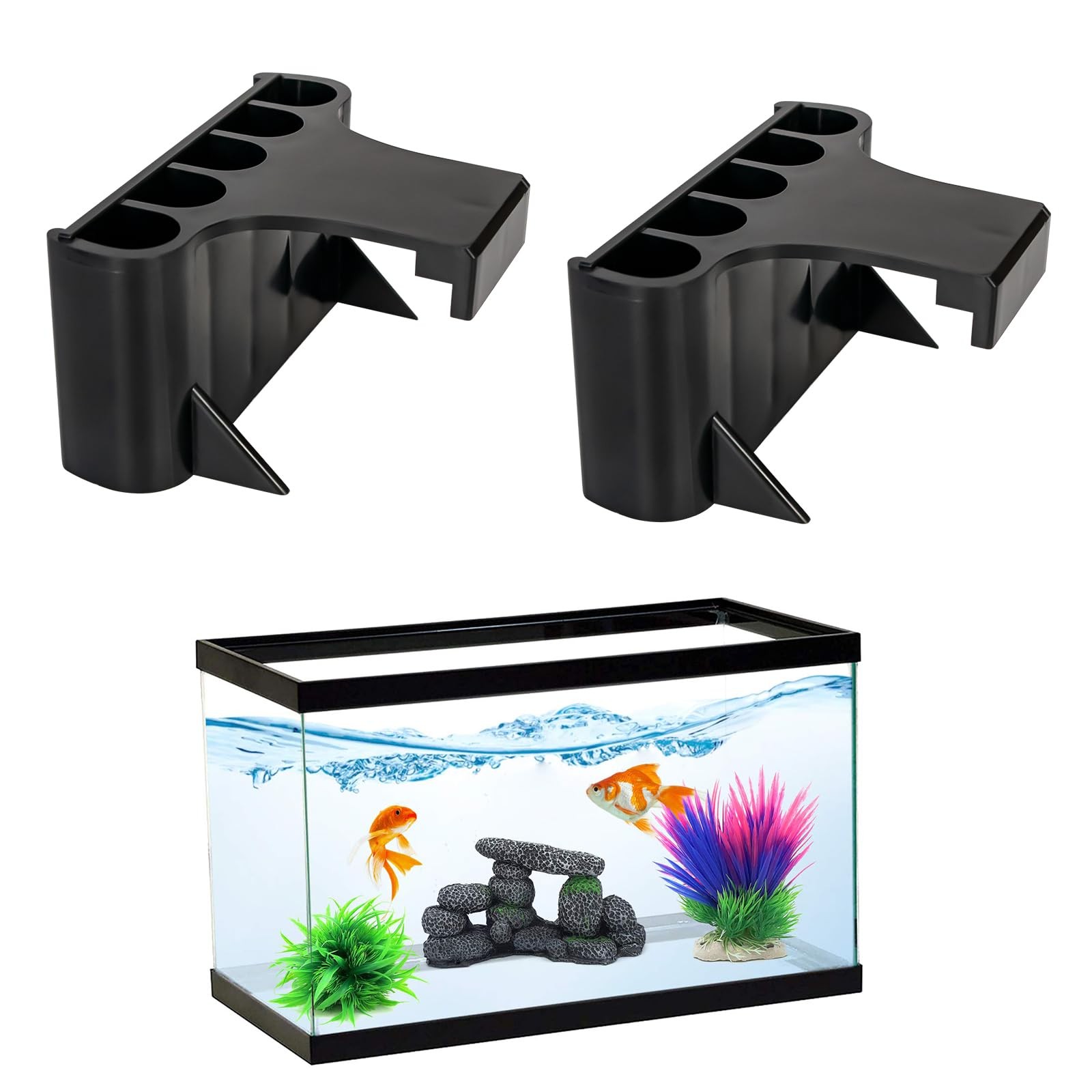 2 PCS Aquarium Plant Holder Top Hanging Fish Tank Pot Rimmedr - Black