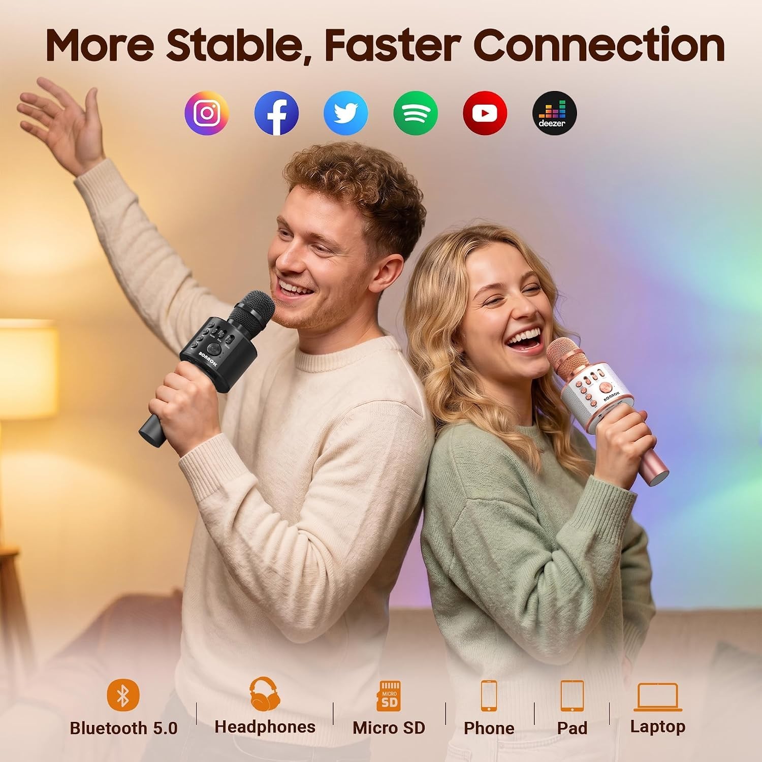 Wireless Bluetooth Karaoke Microphone 3-in-1 Portable Speaker for Parties