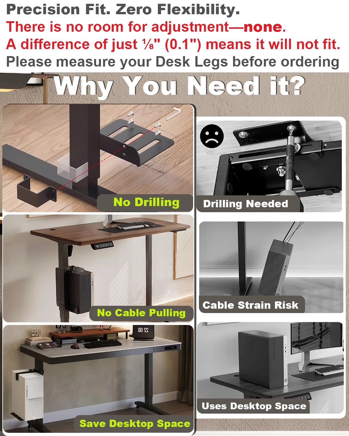 Under Desk PC Mount Clamp-on for Standing Desks, Adjustable Height & Width Black