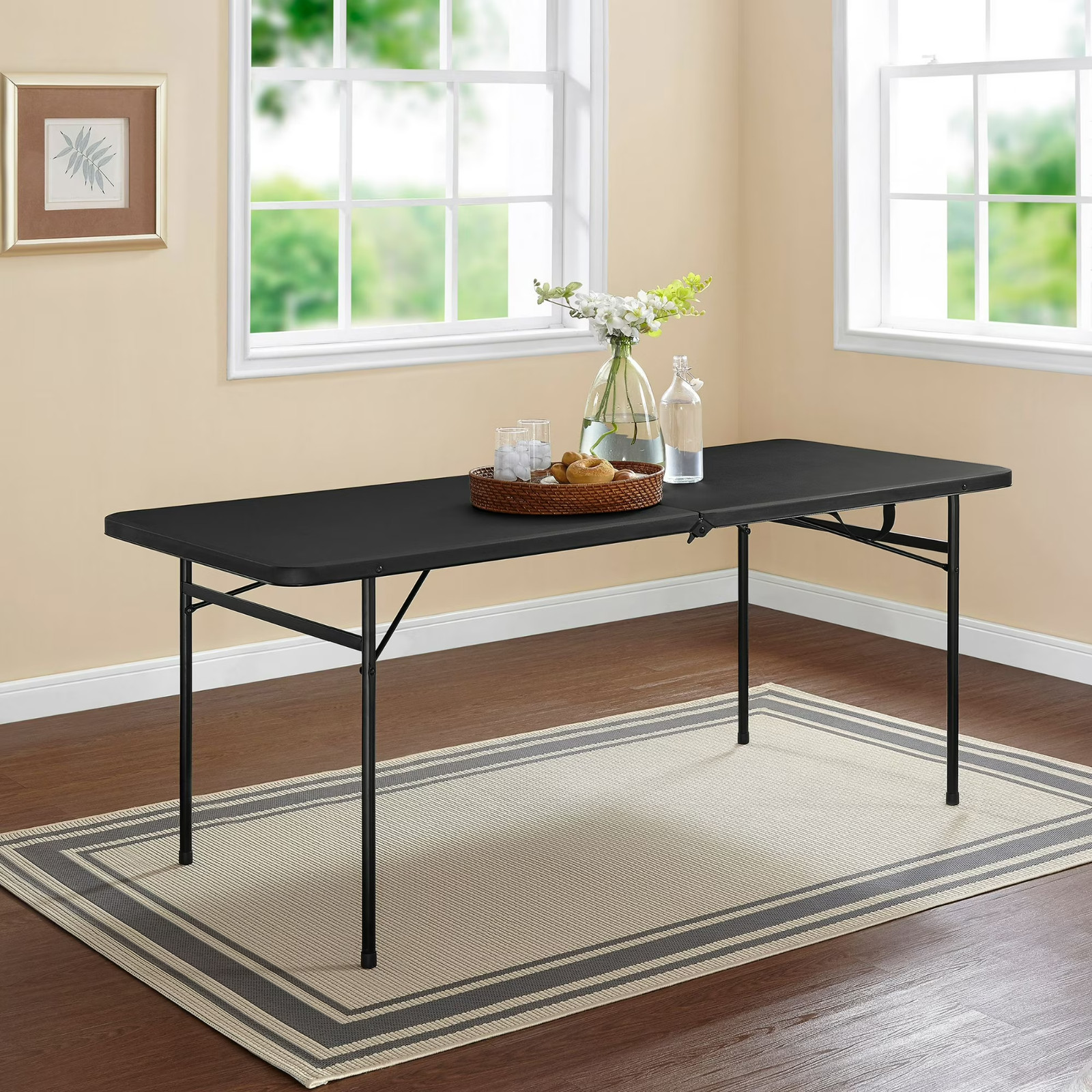 Mainstays 6 Foot Bi-Fold Plastic Folding Table, Black 72" W x 30" D x 29" H