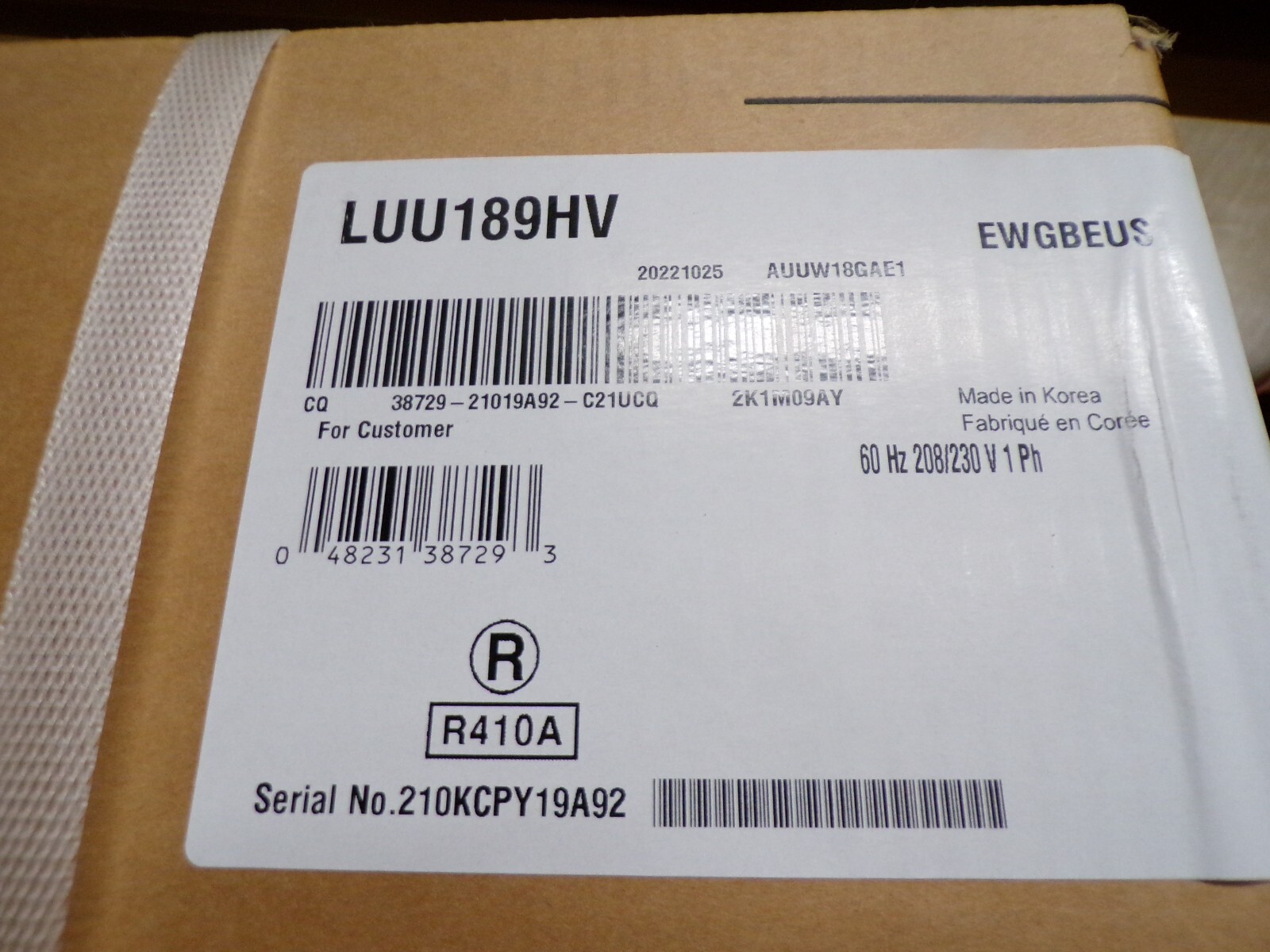 LUU189HV-LGE   LG ELECTRONICS USA MINI SPLIT 18K OUTDOOR COND 230V