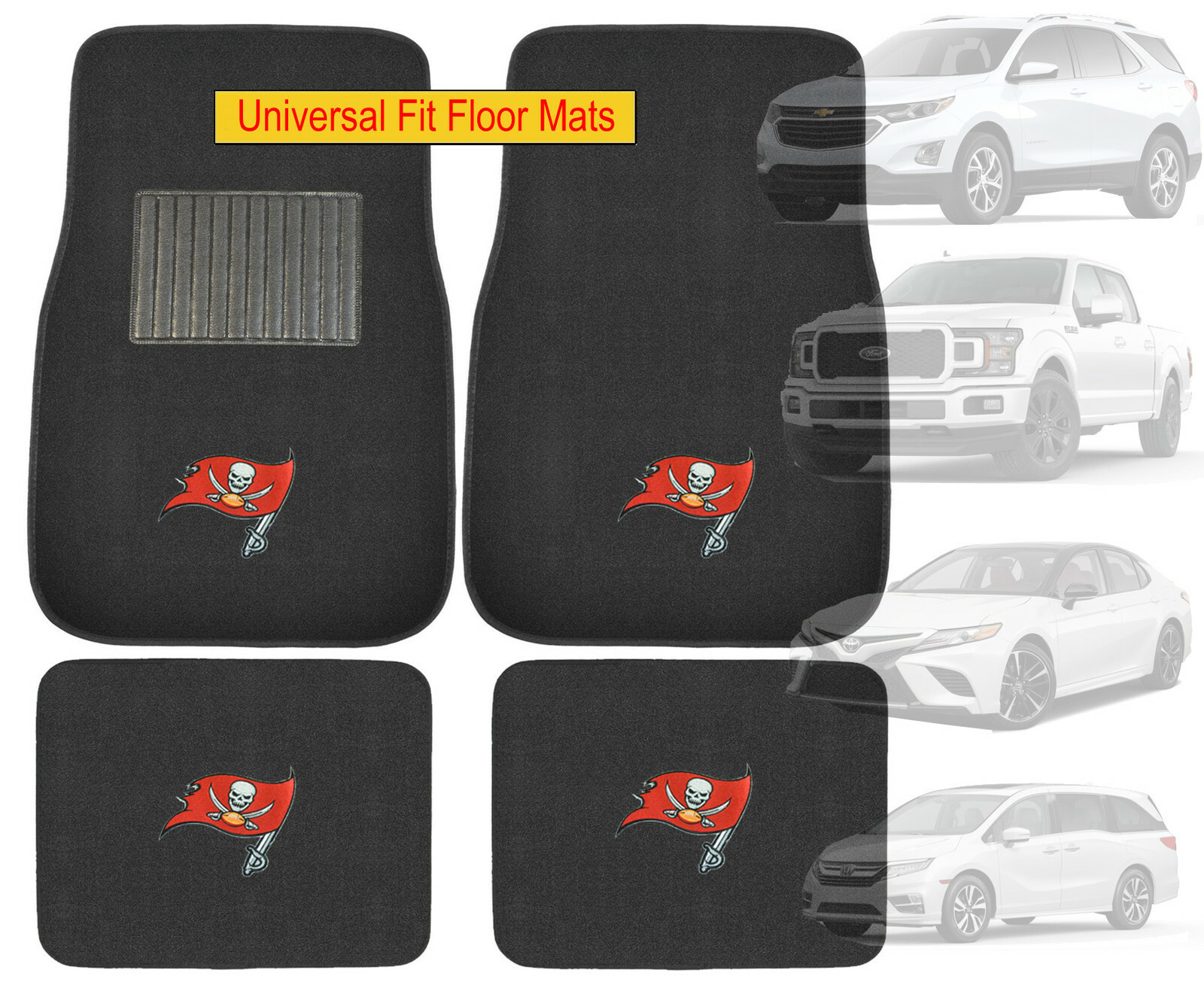 4PC NFL Tampa Bay Buccaneers Car Truck Black All Weather Carpet Floor Mats Set