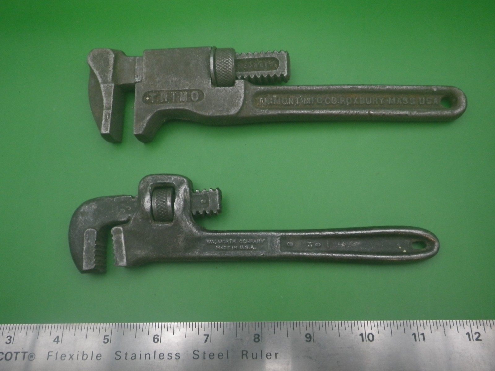 Pair of Vintage Pipe Wrenches - Walworth Co, - Trimont Trimo Pat'd 1911