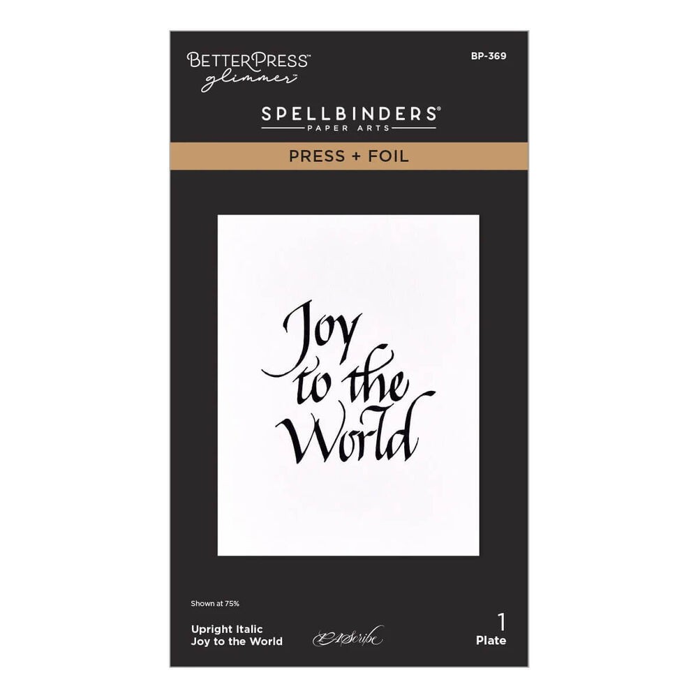 Spellbinders BetterPress Press + Foil Plate - Upright Italic Joy to the World (b