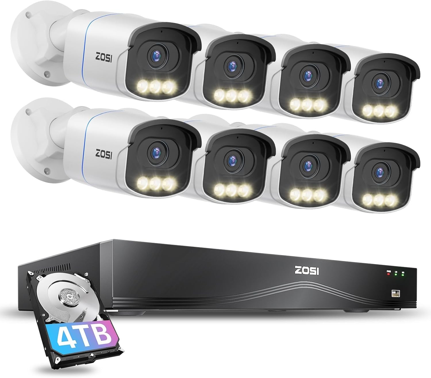 ZOSI 16CH 8pcs 4K C186 PoE Security Camera System Night Vision Detect Audio 4TB