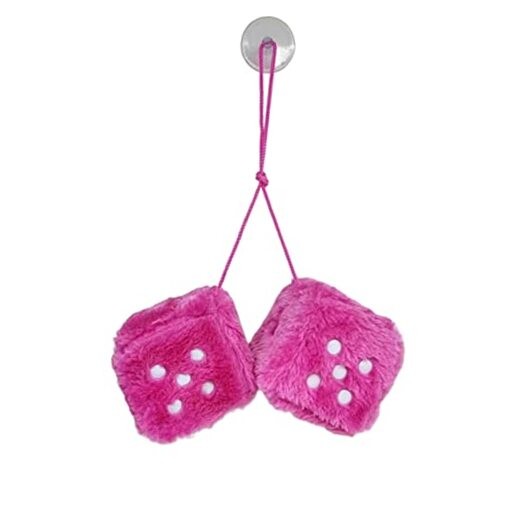 Jilukibo 1 Pair Retro Dots Fuzzy Dice Car Mirror Hanging, Pink Square Plush