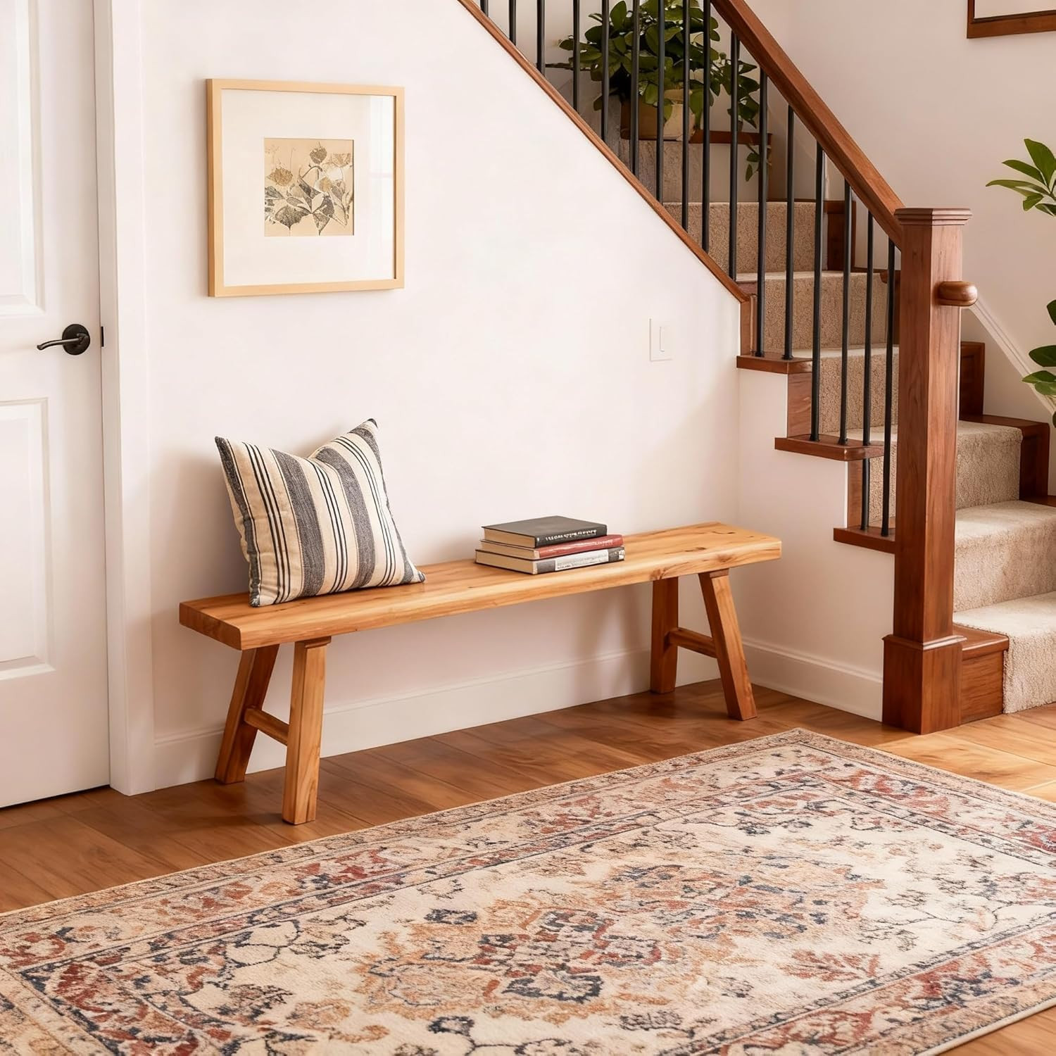 Wooden Entryway Bench Farmhouse for Bedroom End of Bed Vintage Artisan Live Edge