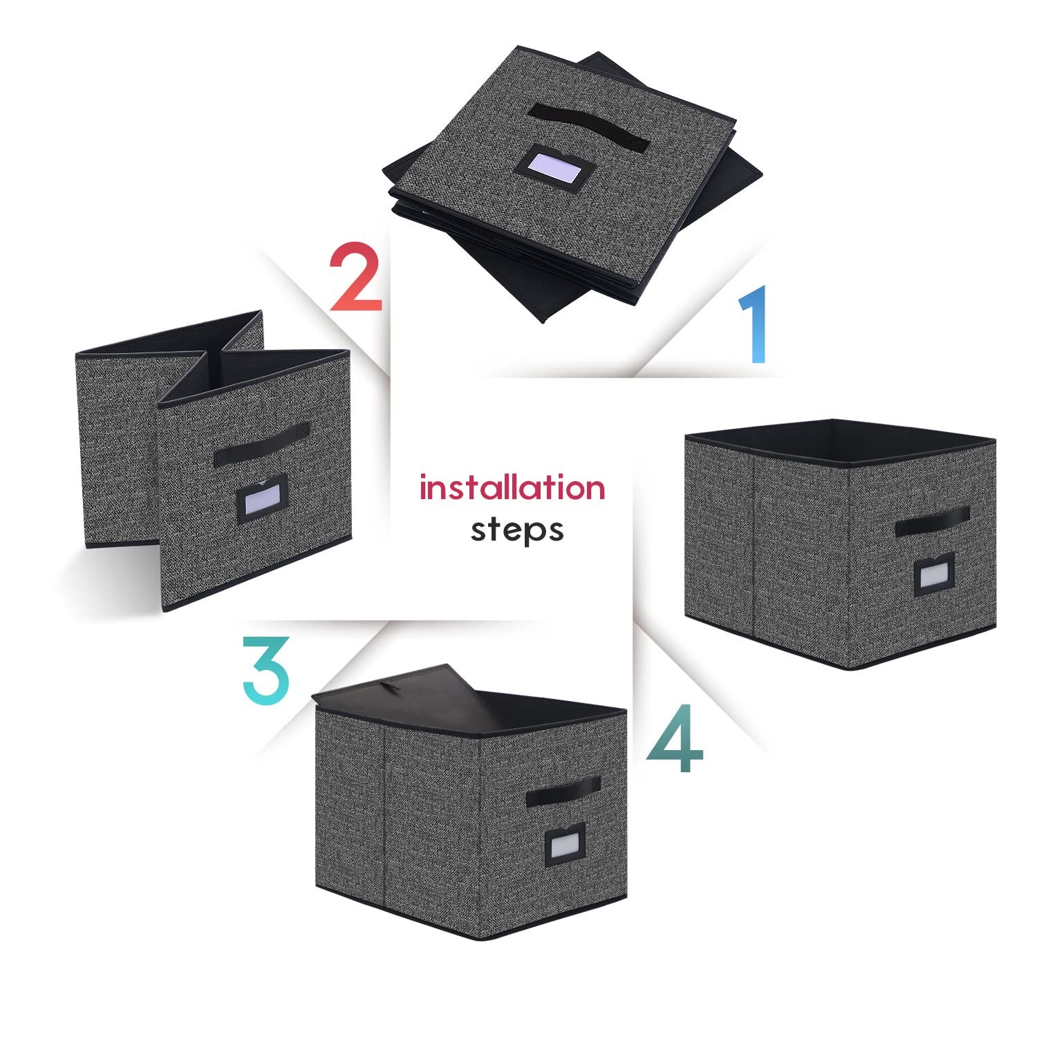 Onlyeasy Large Foldable Cloth Storage Cubes 4 Pack with Label Holders - Fabric