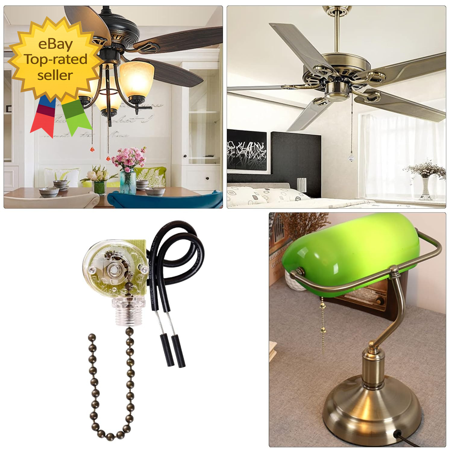 3 Pack Ceiling Fan Pull Chain Switch Zing Ear ZE 109 Two-Wire Light Switch Contr