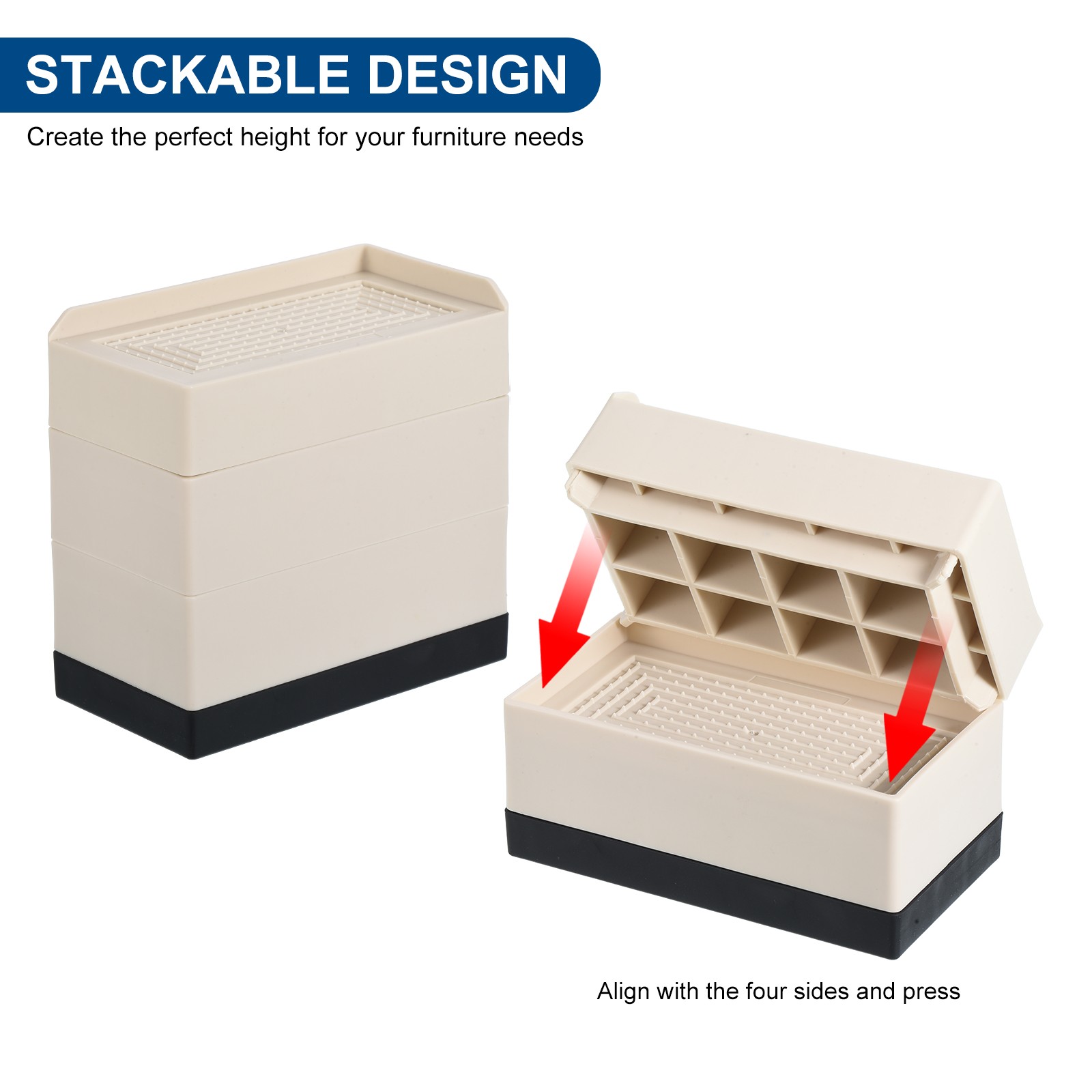 4Pcs Furniture Risers 3" Rectangle Bed Risers Adjustable Desk Sofa Riser Beige