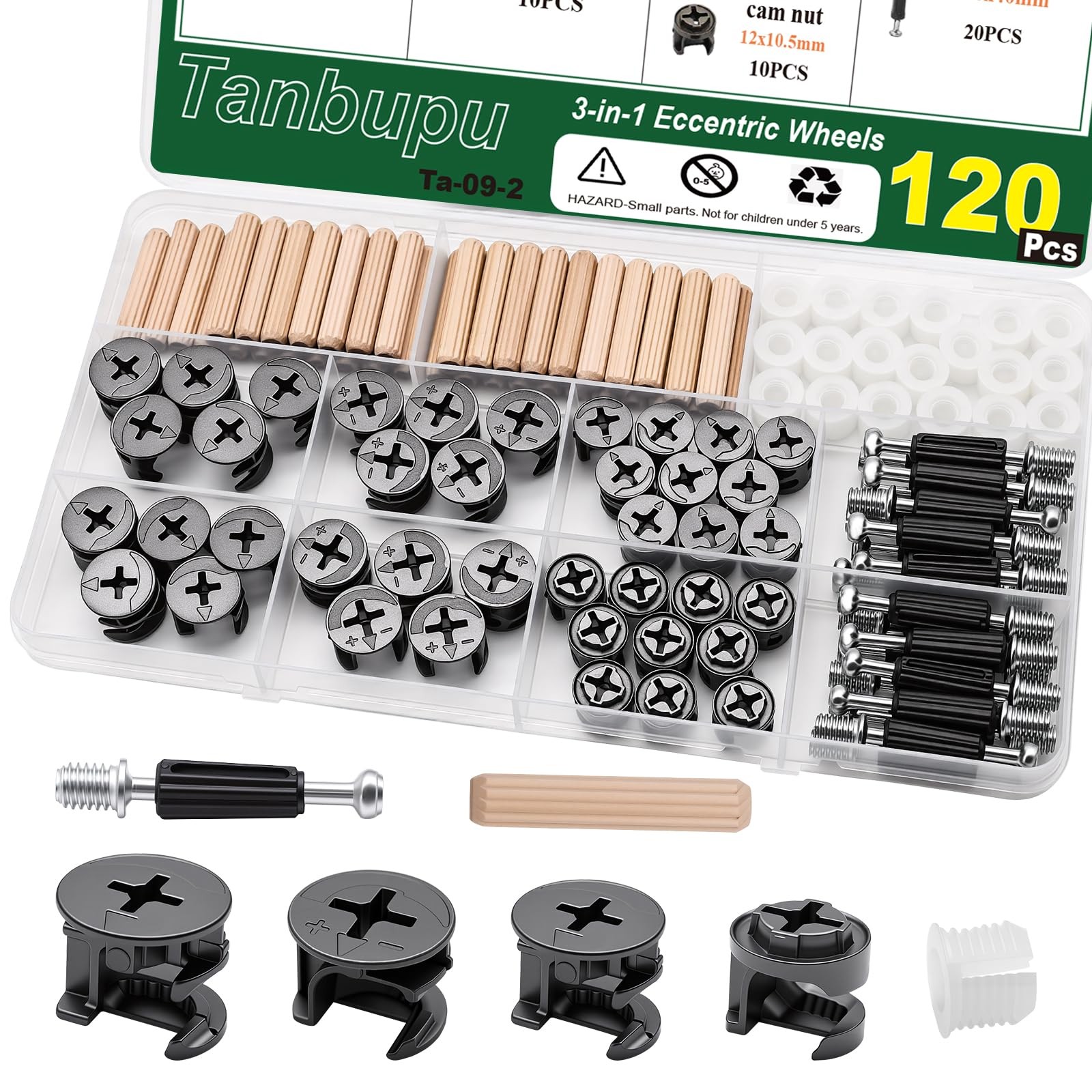 120 Pcs Cam Locks for Furniture Connecting Fittings, 3 in 1 Cam Connector Bol...